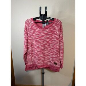 Boeing Red Marled Knit Raglan Pullover Sweater Womens Large Logo Patch